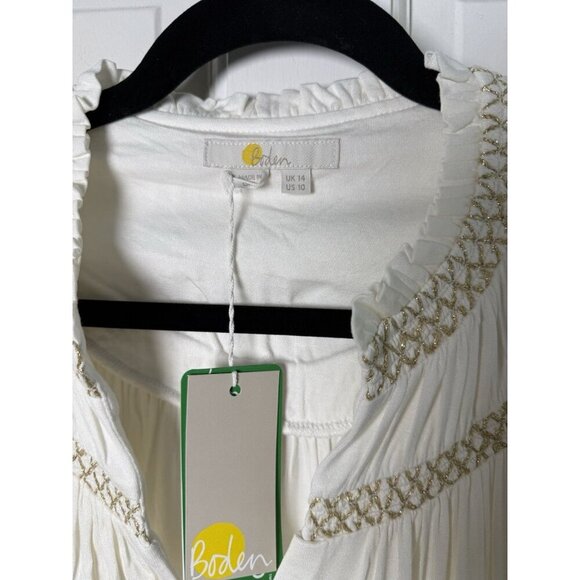 Boden Smocked Yoke Metallic Top Size IS 10 Ivory & Gold NWT T1069 IVO - Picture 6 of 12